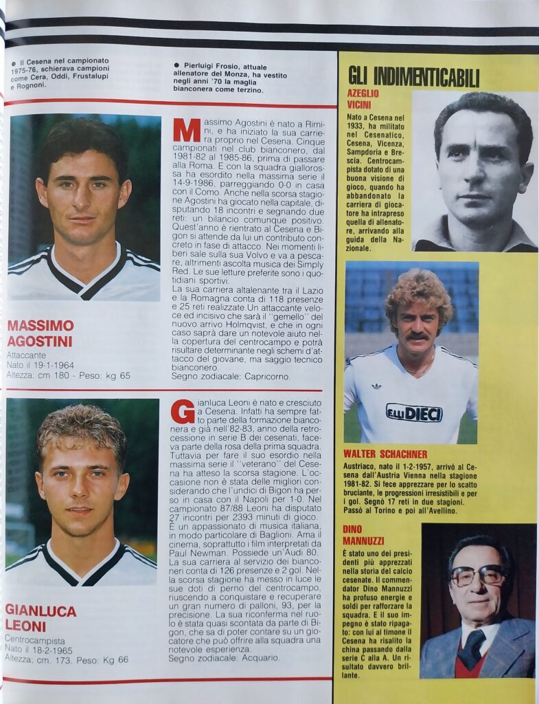 ABC del calcio 88-89, 1988, p. 41, presentazione Cesena 1988-89 Agostini Leoni Vicini Schachner Manuzzi