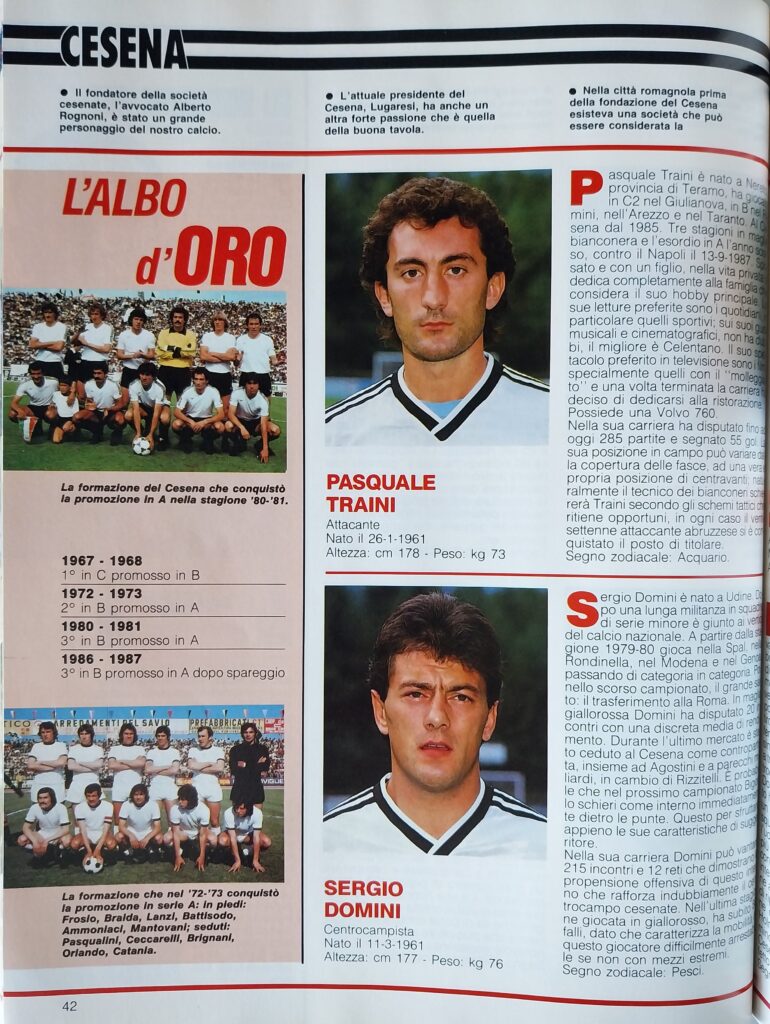 ABC del calcio 88-89, 1988, p. 42, presentazione Cesena 1988-89 Traini Domini