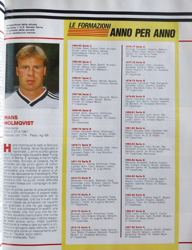 ABC del calcio 88-89, 1988, p. 43, presentazione Cesena 1988-89 Holmqvist