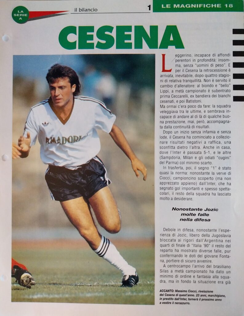 Campioni&Campionato, 1990, pagina 1 fronte Cesena 1990-91 Ciocci