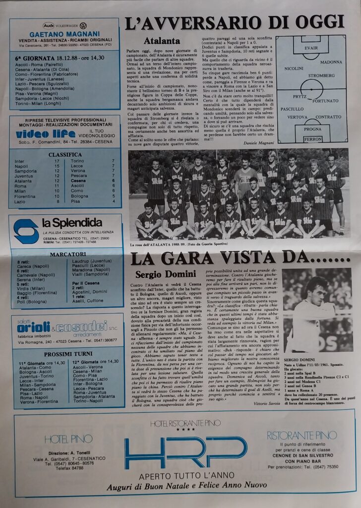 CesenaCesena 18 dicembre 1988, n. 6, p. 2, programma Cesena-Atalanta 1988-89