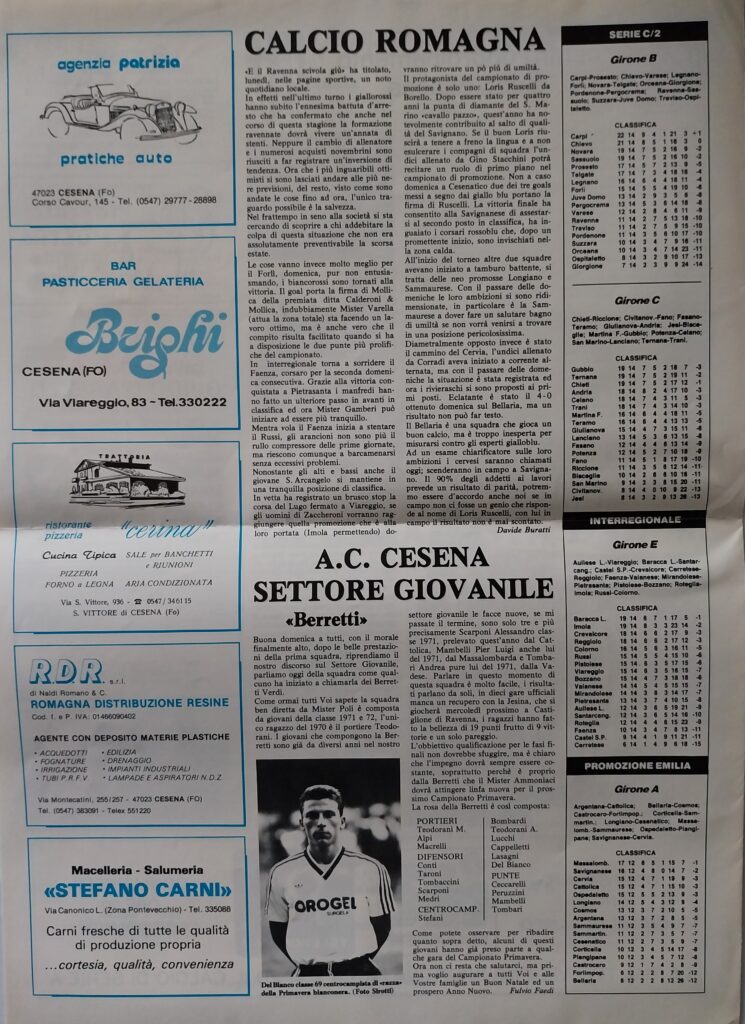 CesenaCesena 18 dicembre 1988, n. 6, p. 4, programma Cesena-Atalanta 1988-89