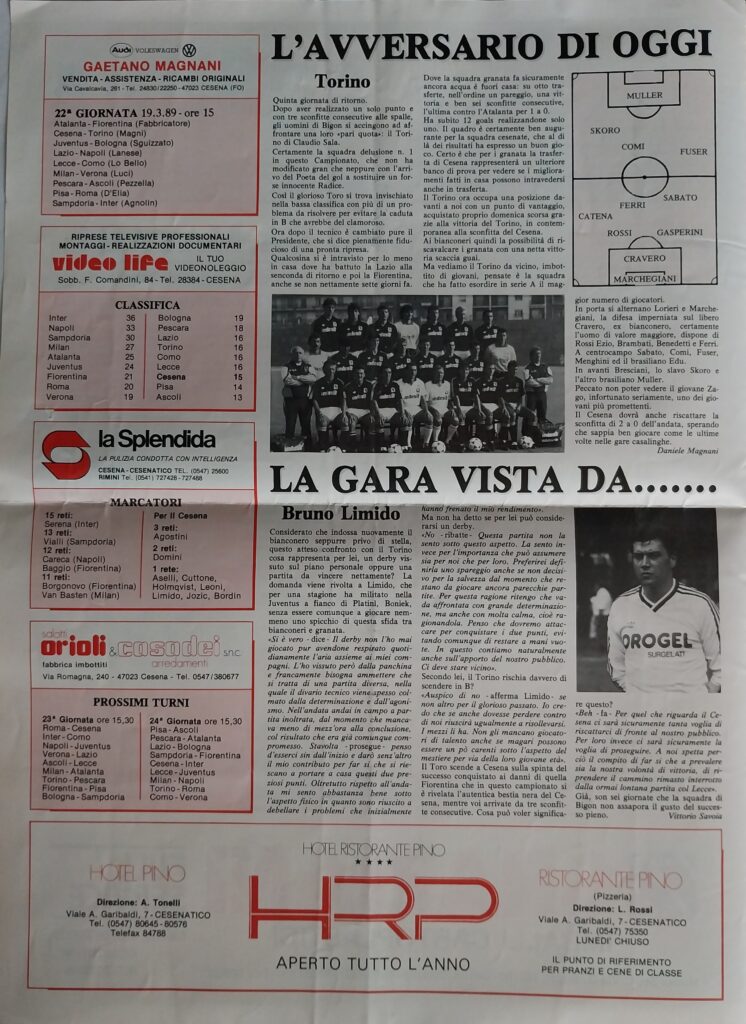 CesenaCesena 19 marzo 1989, n. 11, p. 2, programma Cesena-Torino 1988-89 Limido