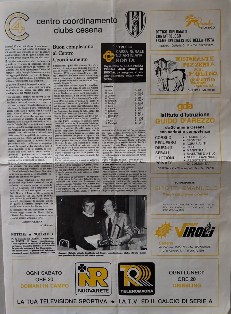 CesenaCesena 20 novembre 1988, n. 4, p. 3, programma Cesena-Roma 1988-89