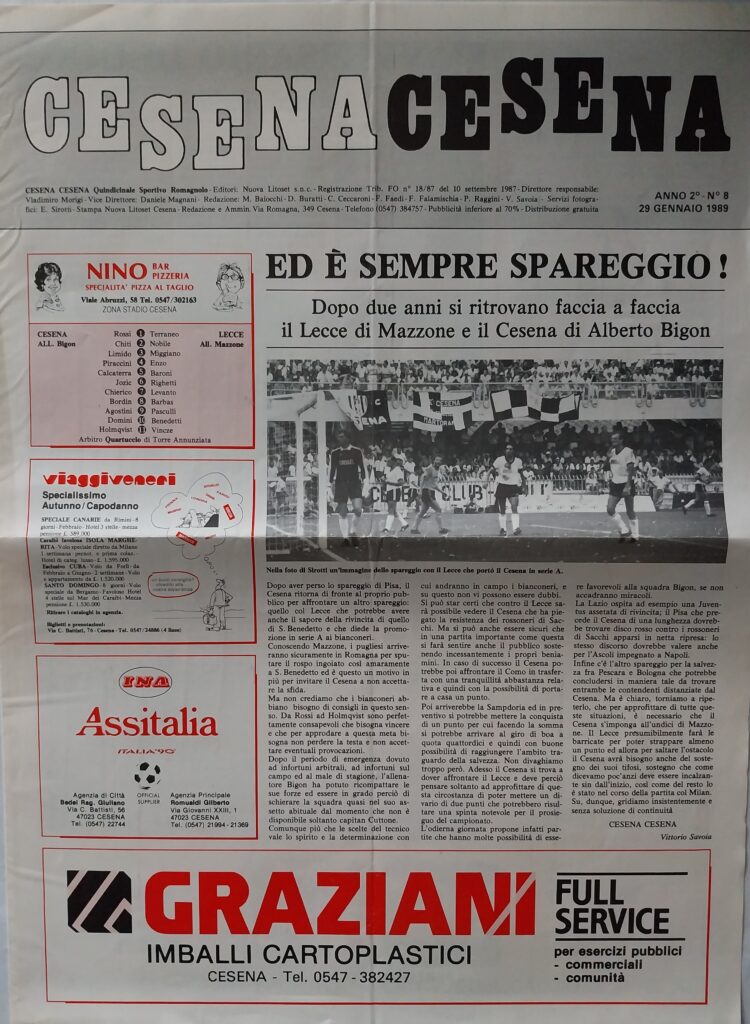 CesenaCesena 29 gennaio 1989, n. 8, copertina, programma Cesena-Lecce 1988-89