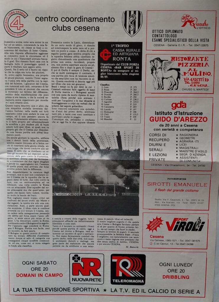 CesenaCesena 4 dicembre 1988, n. 5, p. 3, programma Cesena-Bologna 1988-89