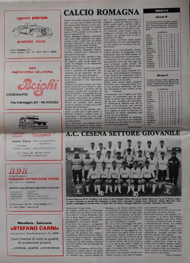 CesenaCesena 4 dicembre 1988, n. 5, p. 4, programma Cesena-Bologna 1988-89