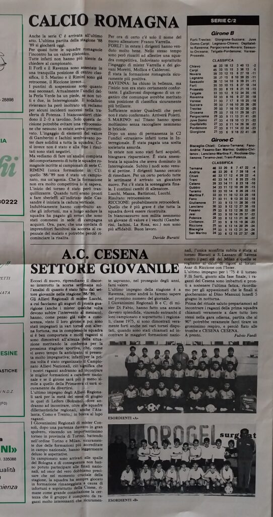 CesenaCesena 4 giugno 1989, n. 16, p. 4, programma Cesena-Pisa 1988-89