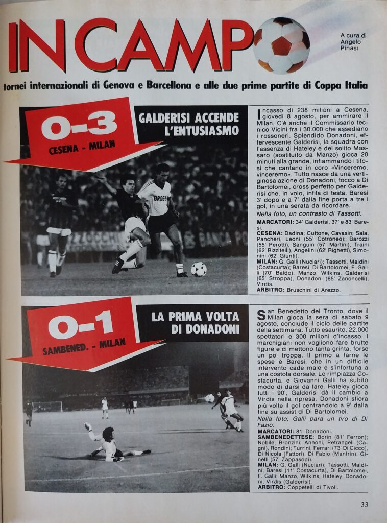 Forza Milan 9 settembre 1986, n. 7, p. 33, Cesena-Milan 1986-87 amichevole Barozzi