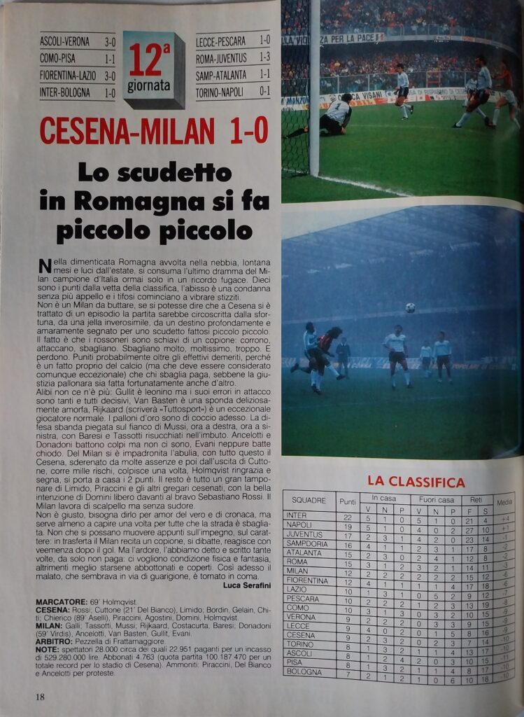 Forza Milan febbraio 1989, n. 2, p. 18, Cesena-Milan 1988-89