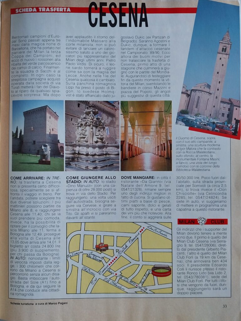 Forza Milan settembre 1989, n. 9, p. 33, presentazine Cesena-Milan 1989-90