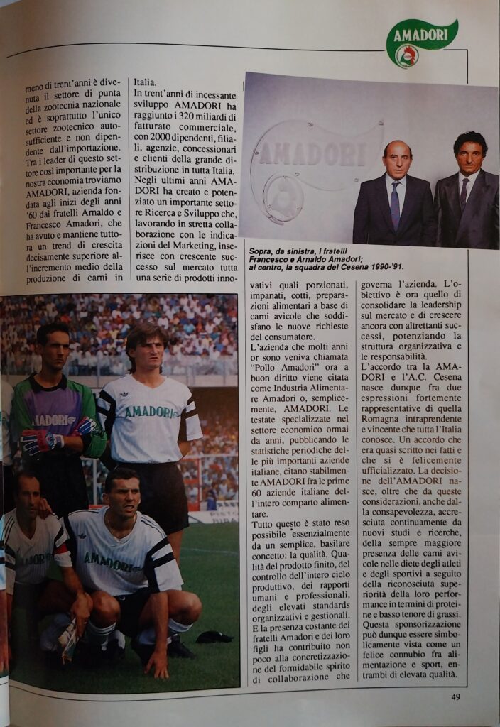 Goalflash novembre 1990, p. 49, articolo sponsor Amadori e Cesena 1990-91