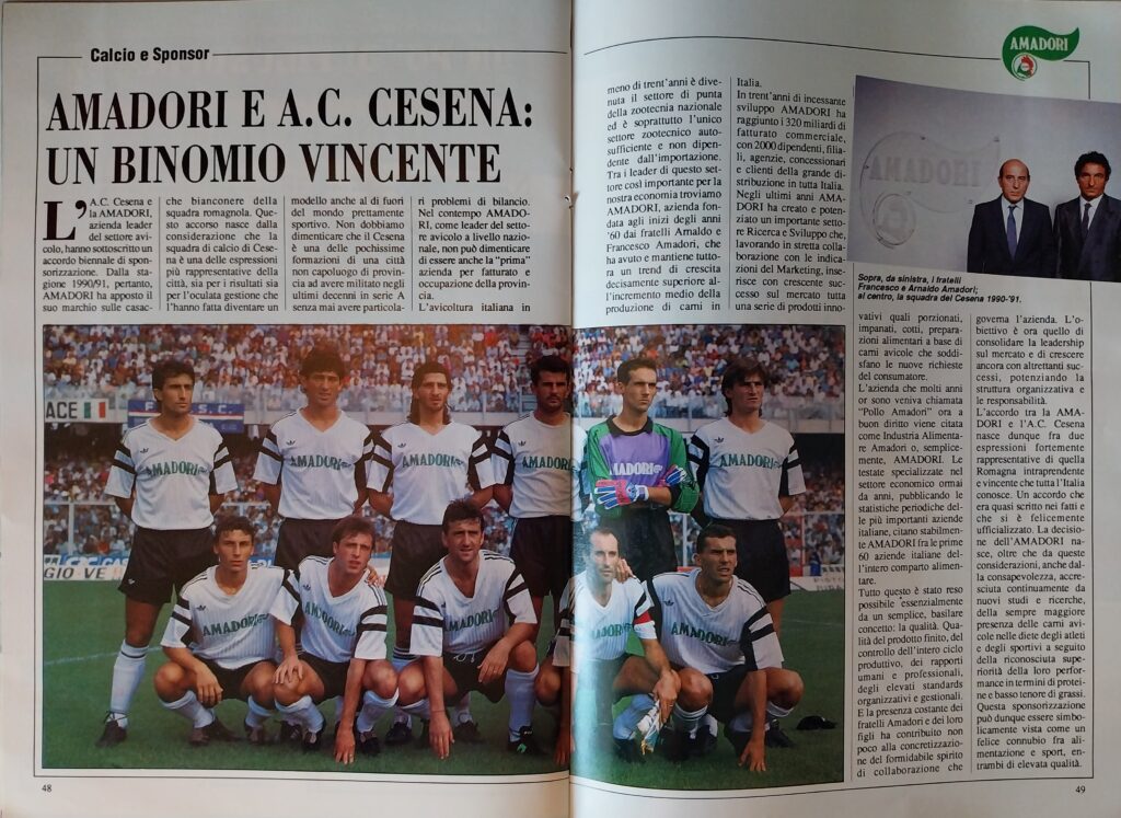 Goalflash novembre 1990, pp. 48-49, articolo sponsor Amadori e Cesena 1990-91