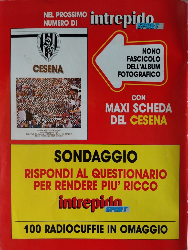 Intrepido 20 novembre 1990, n. 47, pubblicità uscita album col Cesena 1990-91