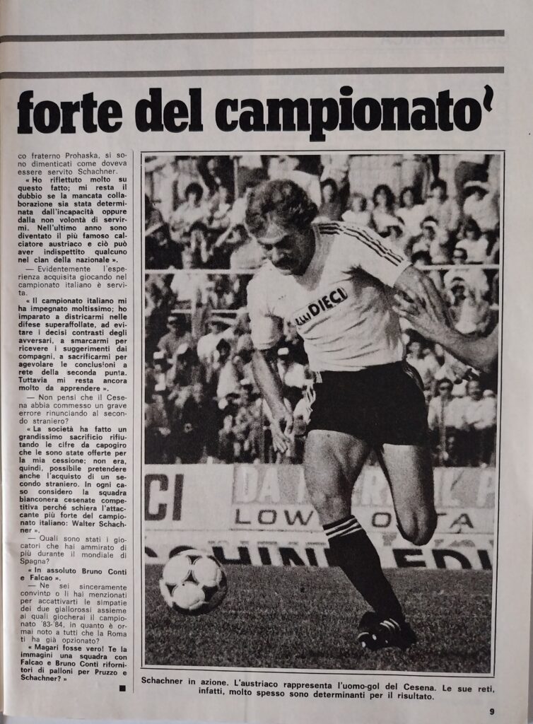 Intrepido Sport 25 agosto 1982, n. 34, p. 9, articolo Schachner 1982-83