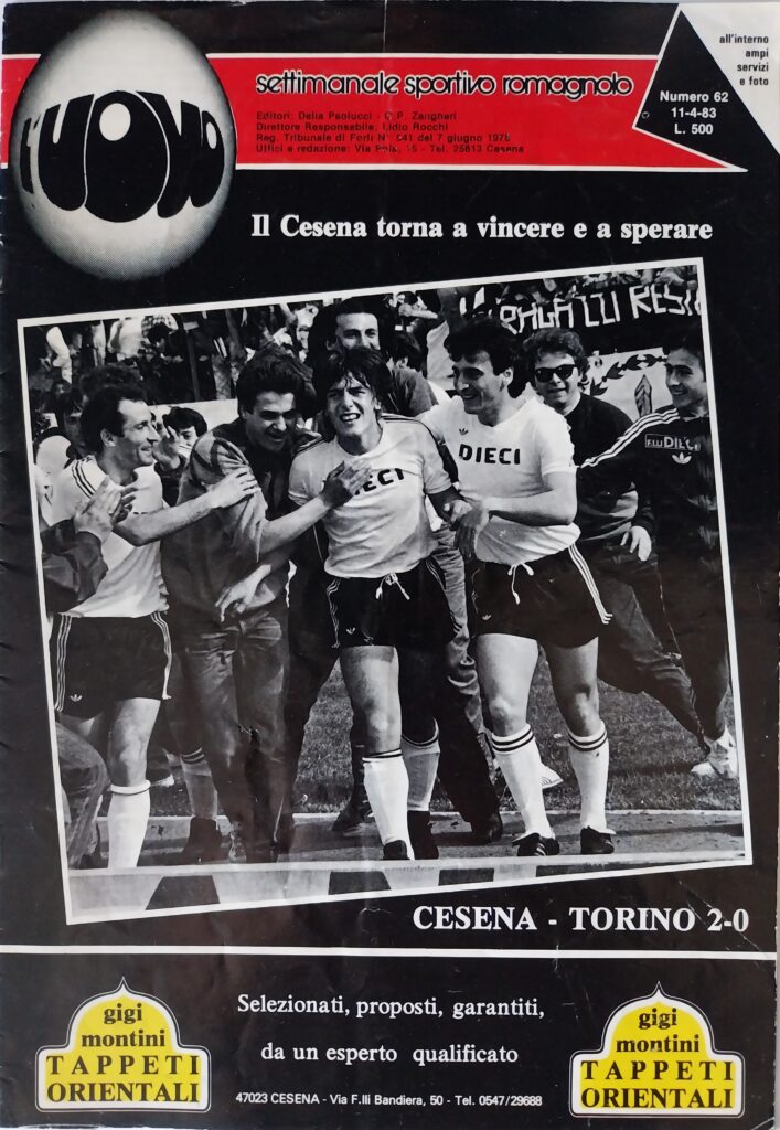 L'Uovo 11 aprile 1983, n. 62, copertina, con foto Cesena-Torino 1982-83 Righetti