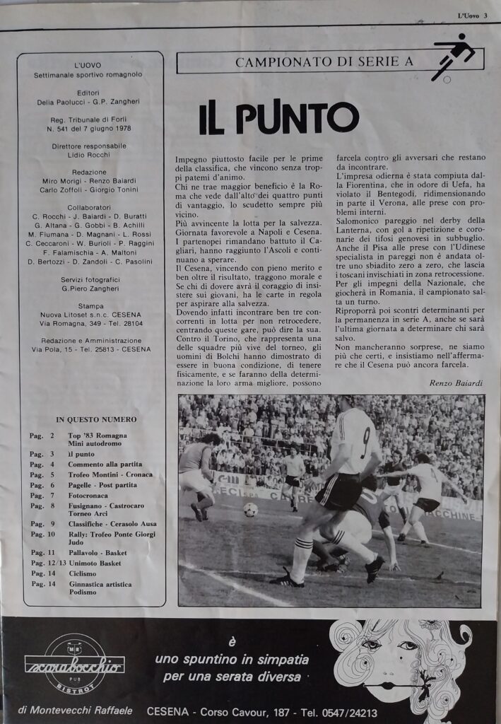 L'Uovo 11 aprile 1983, n. 62, p. 3, Cesena-Torino 1982-83