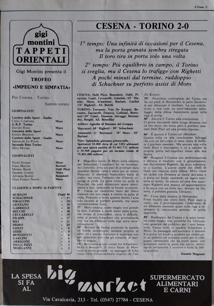 L'Uovo 11 aprile 1983, n. 62, p. 5, Cesena-Torino 1982-83