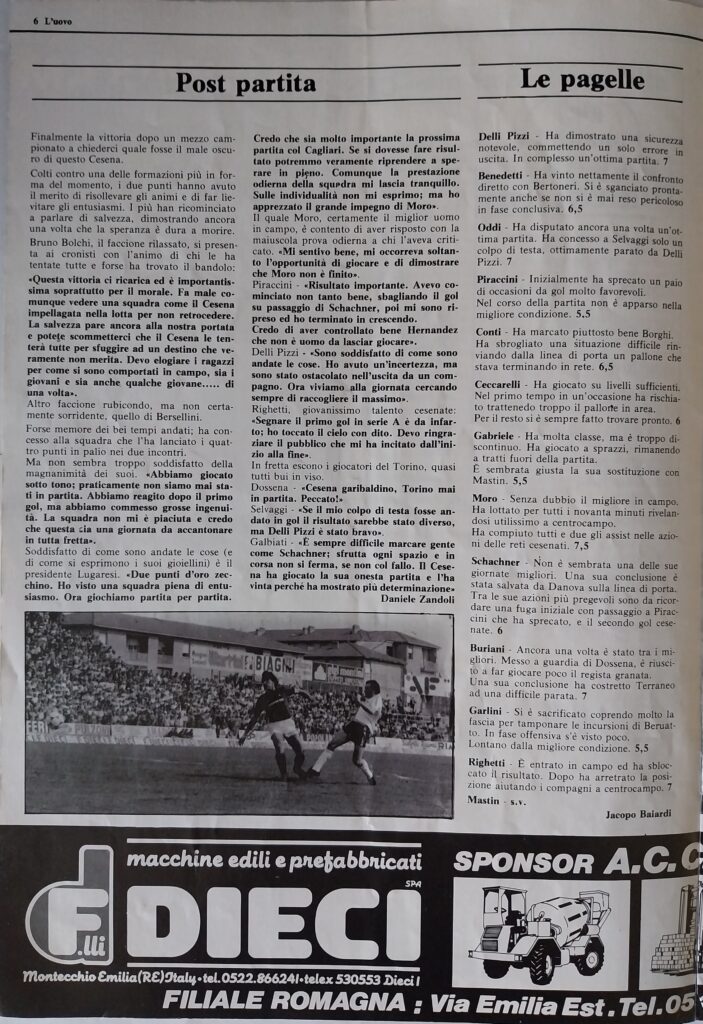 L'Uovo 11 aprile 1983, n. 62, p. 6, Cesena-Torino 1982-83