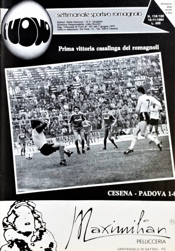 L'Uovo 12 novembre 1984, n. 119-120, copertina con foto Cesena-Padova 1984-85 Agostini