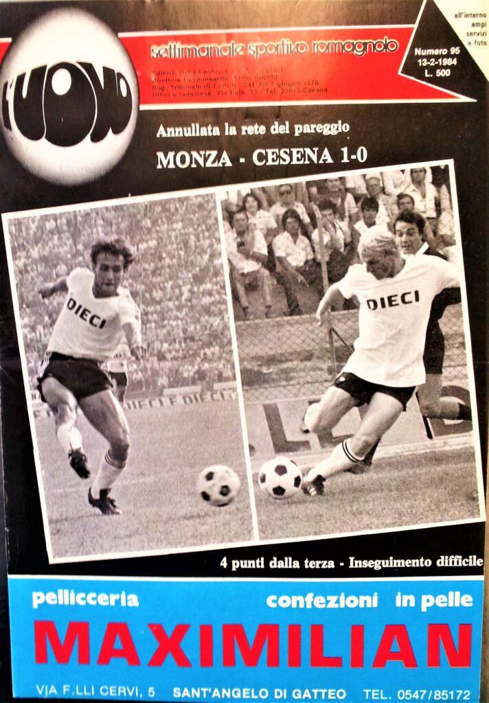 L'Uovo 13 febbraio 1984, n. 95, copertina con foto Monza-Cesena 1983-84 Bonesso Buriani