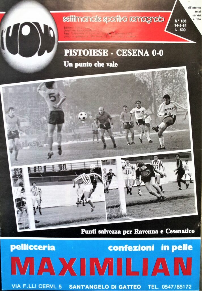 L'Uovo 14 maggio 1984, n. 106, copertina con foto Pistoiese-Cesena 1983-84 Cravero