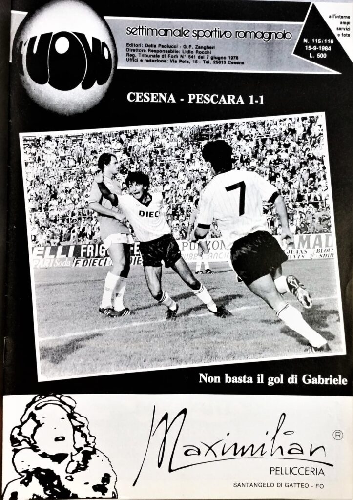 L'Uovo 15 settembre 1984, n. 115-116, copertina con foto Cesena-Pescara 1984-85 Gabriele