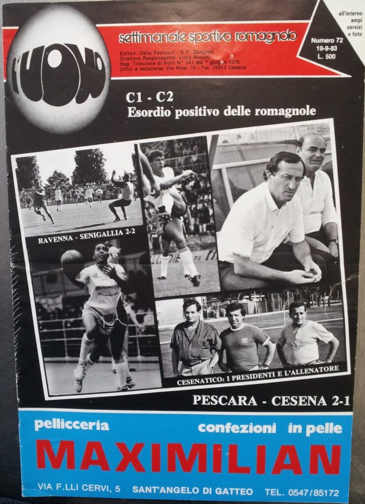 L'Uovo 19 settembre 1983, n. 72, copertina con foto Pescara-Cesena 1983-84 Marchioro