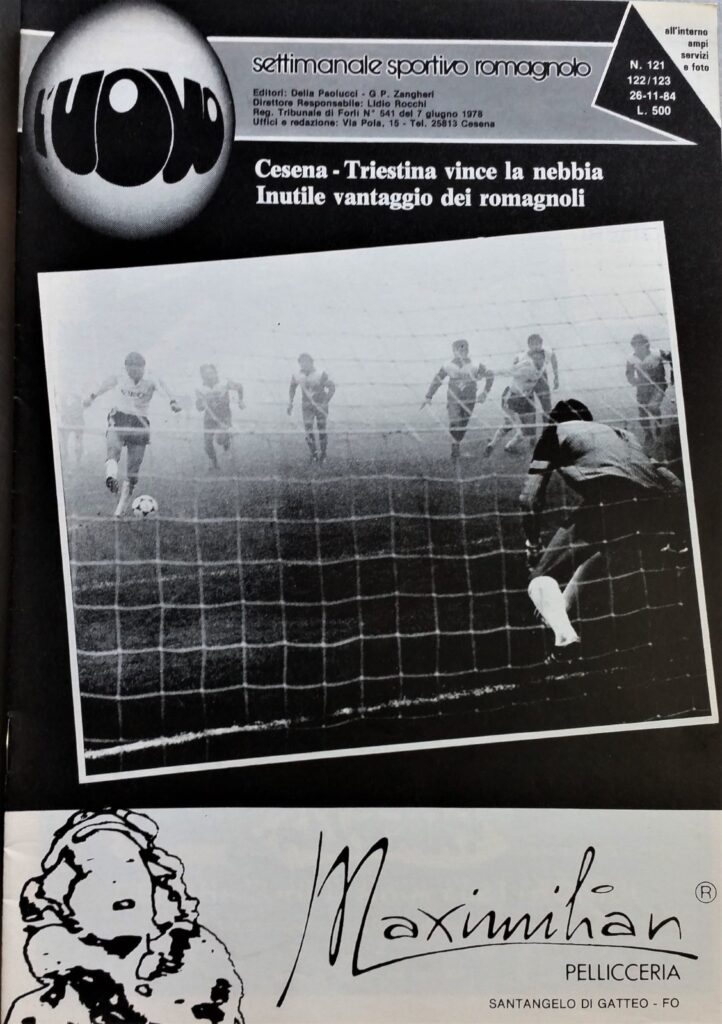 L'Uovo 26 novembre 1984, n. 121-122-123, copertina con foto Cesena-Triestina 1984-85 sospesa Russo