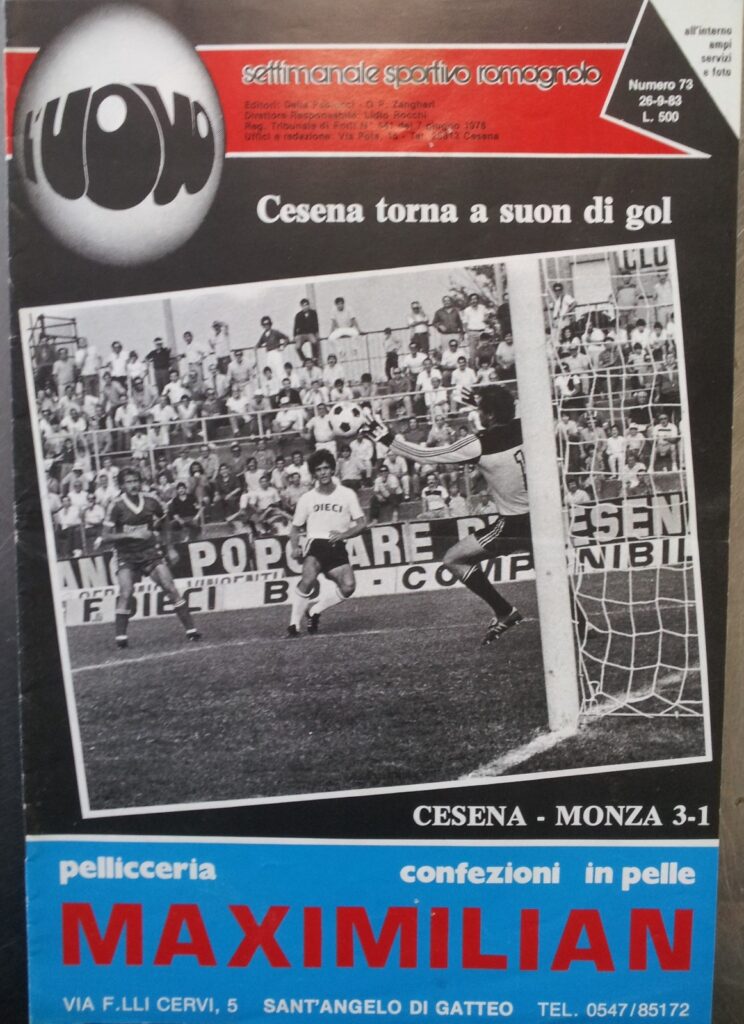 L'Uovo 26 settembre 1983, n. 73, copertina con foto Cesena-Monza 1983-84 Barozzi