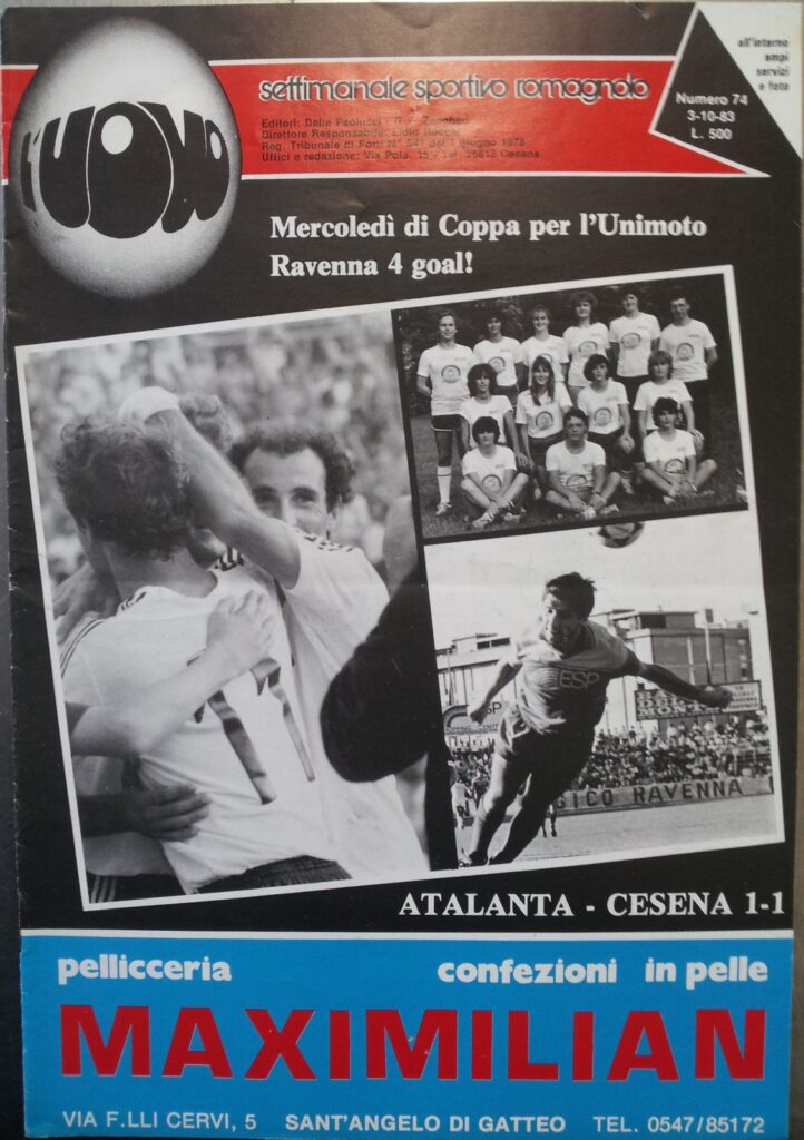 L'Uovo 3 ottobre 1983, n. 74, copertina con foto Atalanta-Cesena 1983-84 Piraccini