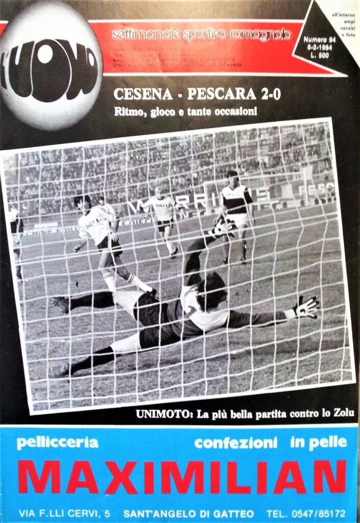 L'Uovo 6 febbraio 1984, n. 94, copertina con foto Cesena-Pescara 1983-84 Gabriele