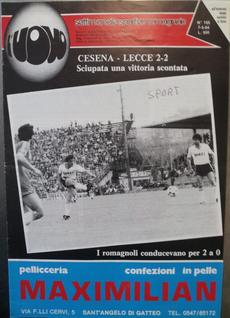 L'Uovo 7 maggio 1984, n. 105, copertina con foto Cesena-Lecce 1983-84 Sanguin