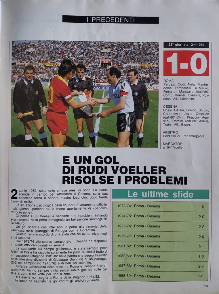 LaRoma 24 settembre 1989, n. 69, p. 13, programma Roma-Cesena 1989-90 Piraccini