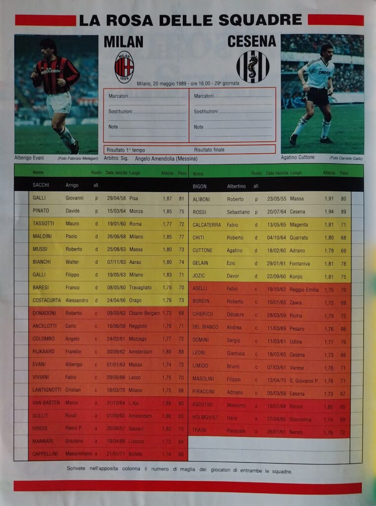 Oggi Milan 20 maggio 1989, p. 12, presentazione Milan-Cesena 1988-89