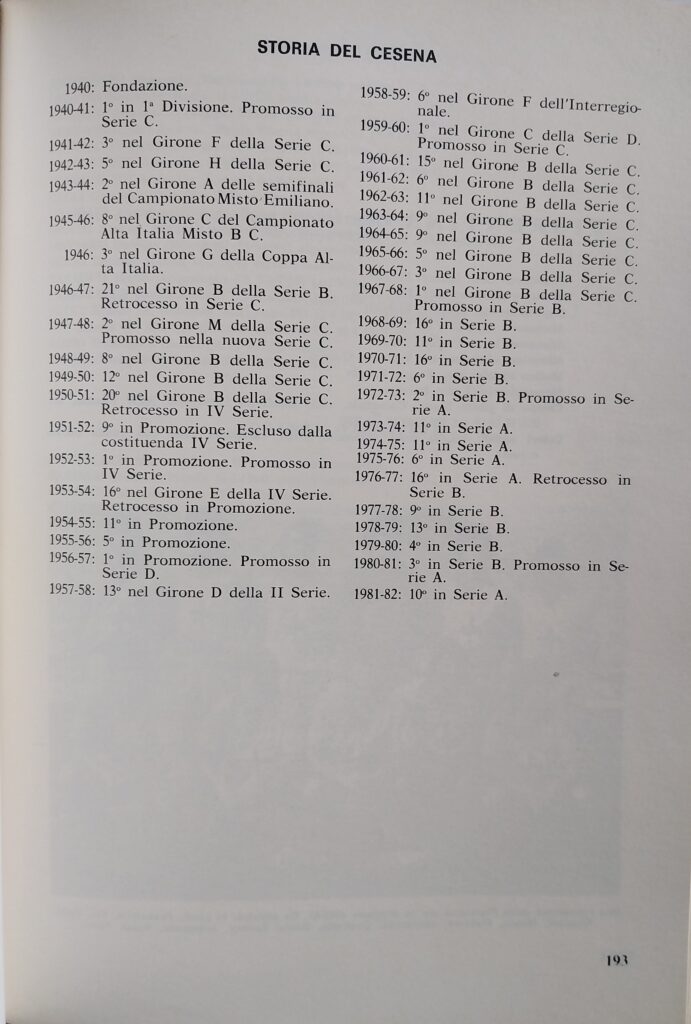 Panini Almanacco 1983, p. 193, presentazione Cesena 1982-83