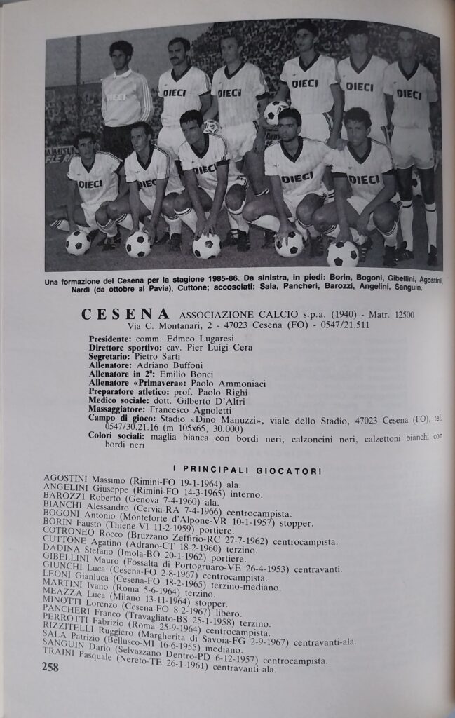 Panini Almanacco 1986, p. 258, Cesena 1985-86