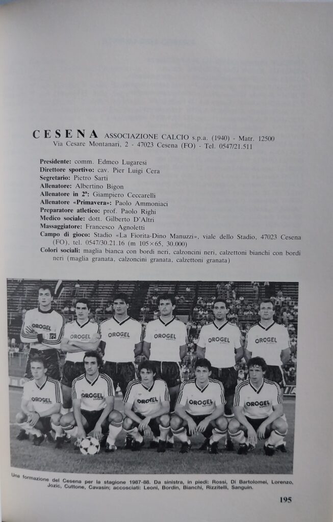 Panini Almanacco 1988, p. 195, presentazione Cesena 1987-88