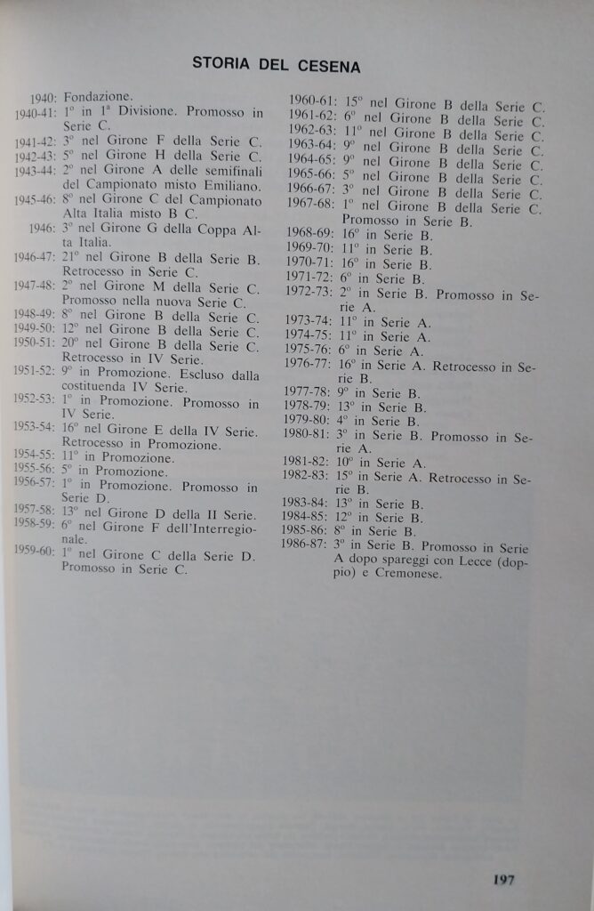 Panini Almanacco 1988, p. 197, presentazione Cesena 1987-88