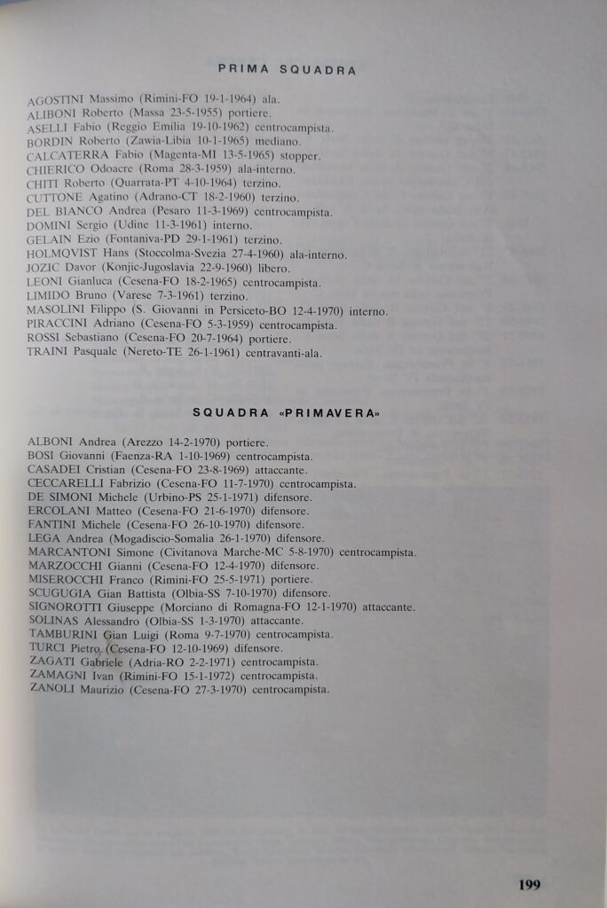 Panini Almanacco 1989, p. 199, presentazione Cesena 1988-89