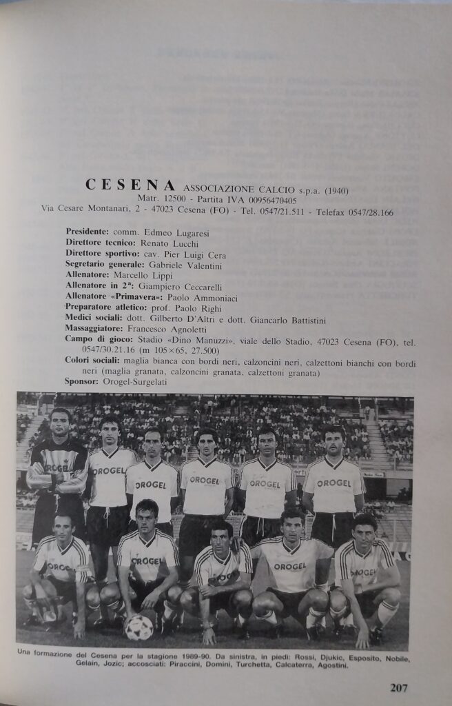 Panini Almanacco 1990, p. 207, presentazione Cesena 1989-90