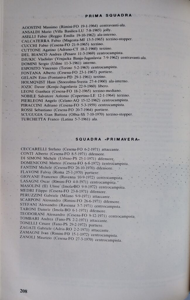 Panini Almanacco 1990, p. 208, presentazione Cesena 1989-90