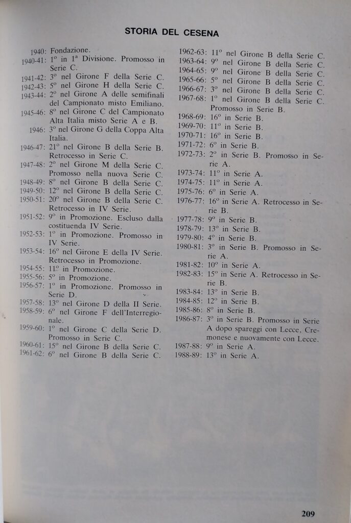 Panini Almanacco 1990, p. 209, presentazione Cesena 1989-90