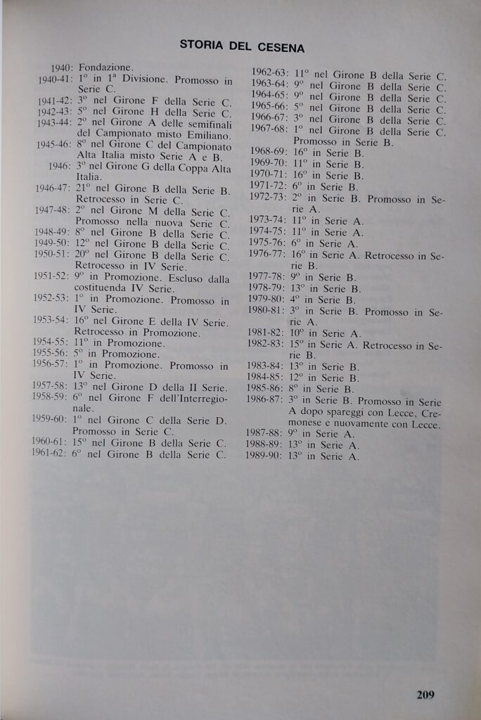 Panini Almanacco 1991, p. 209, presentazione Cesena 1990-91