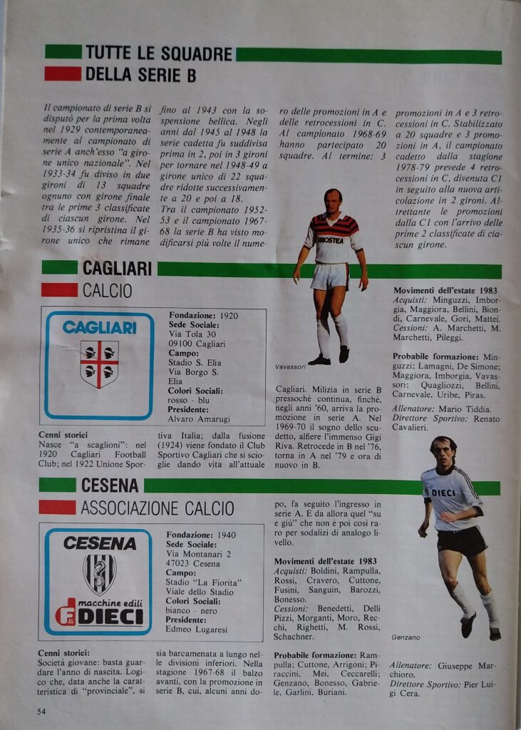 Radiocorriere TV 11 settembre 1983, n. 37, tutto il campionato minuto per minuto, p. 54, presentazione Cesena 1983-84 Genzano