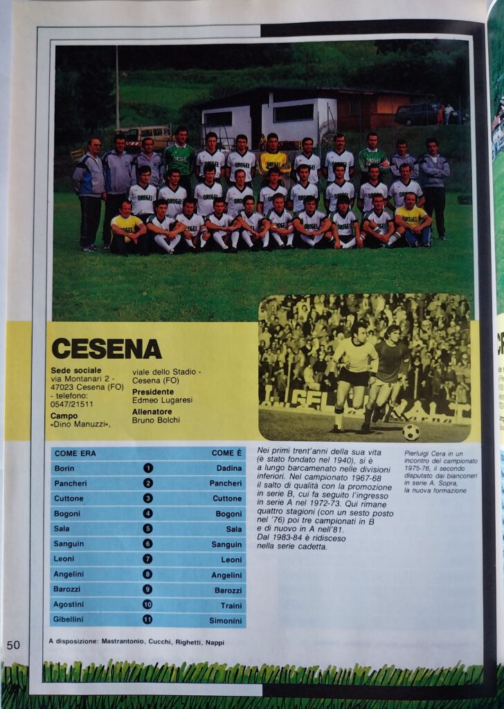 Radiocorriere TV 14 settembre 1986, n. 37, tutto il campionato minuto per minuto, p. 50, presentazione Cesena 1986-87