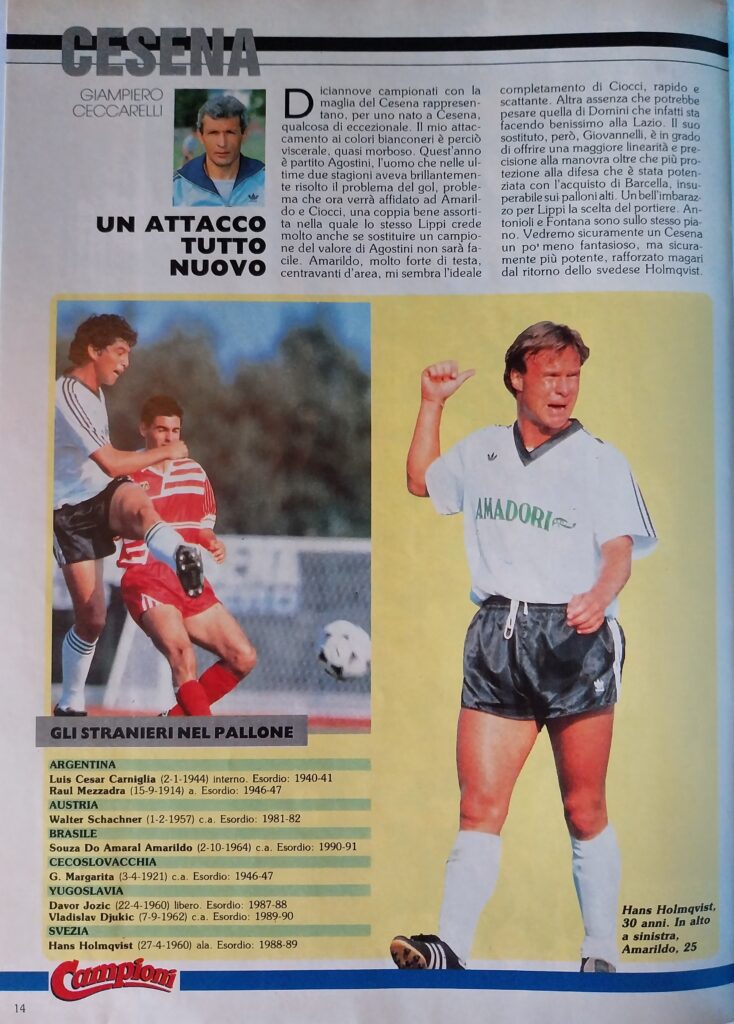 Radiocorriere TV 9 settembre 1990, n. 36, p. 14, presentazione Cesena 1990-91 Holmqvist