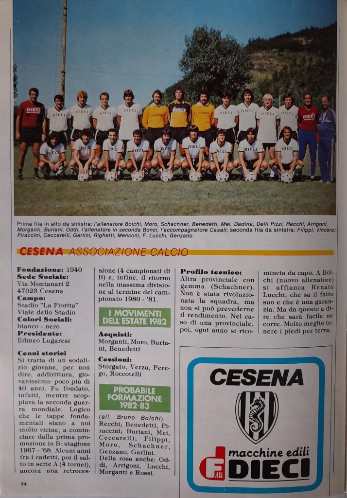 Radiocorriere TV Tutto il campionato minuto per minuto 12 settembre 1982, n. 37, p. 34, presentazione Cesena 1982-83