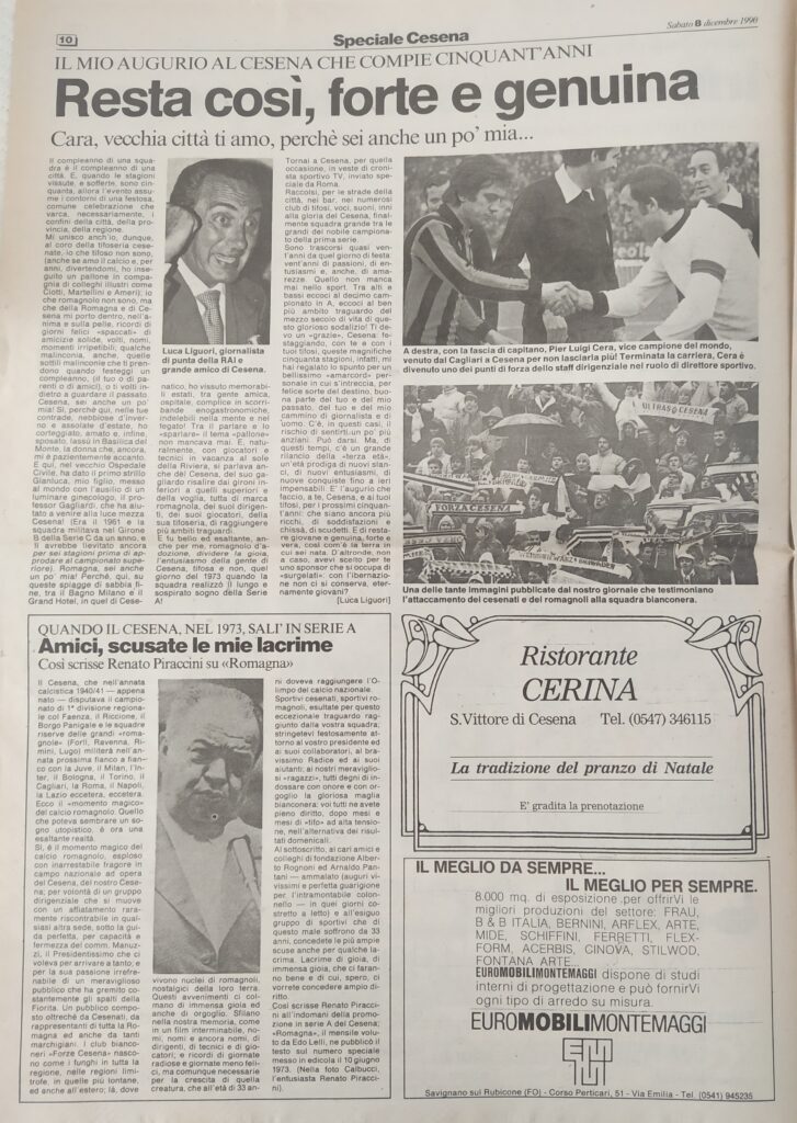 SPECIALE CESENA 1990 - Resto del Carlino 8 dicembre 1990 p. 10