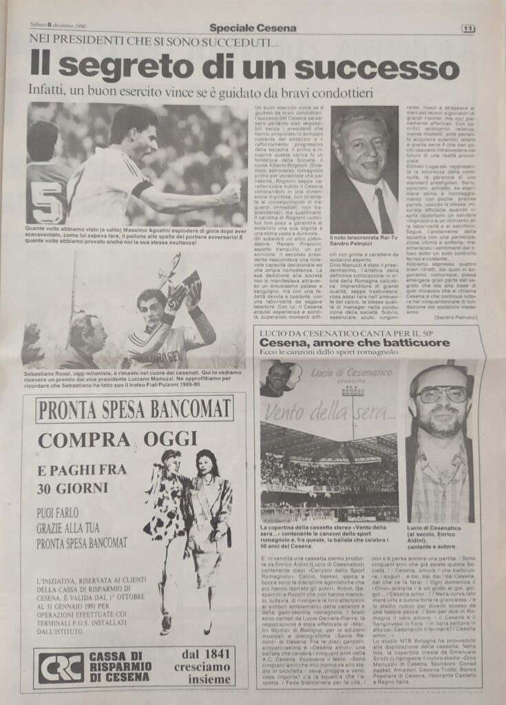 SPECIALE CESENA 1990 - Resto del Carlino 8 dicembre 1990 p. 11